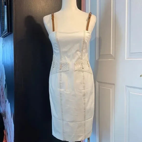 【関税＆送料込み】Off-White Dress With Logo Sleeveless Crew Neck Dropped Waist Skater Dress In White